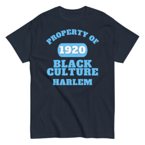 Men's classic tee Property-Of-Black-Culture-Alfa-(1920-Harlem)-in-Light-Blue-Letters